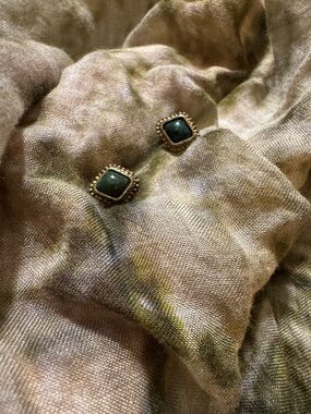 Gold-Tone Green Stone diamond shape Stud Earrings - Women Jewelry